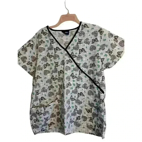 Absolute Scrub Top Women's Large L Grey White Black Green Mock Wrap - Picture 1 of 4